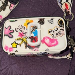 Marc Jacobs White Crossbody Bag with Multi-Color Graphics—Sticker Snapshot